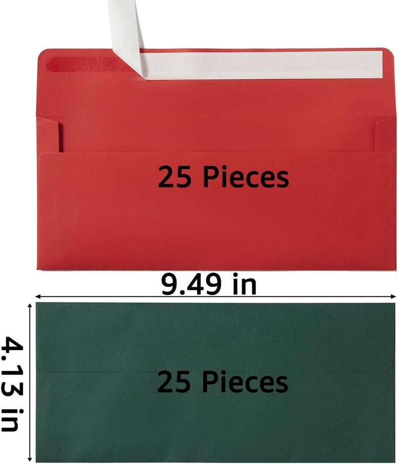 Wishop 50 Pack #10 Business Envelopes Self Seal 4x9 Standard Envelopes for Business, Invoices, Letter Mailing, 4 1/8 x 9 1/2 Inches (Christmas Green/Red, 4.13 x 9.49) - Image 2